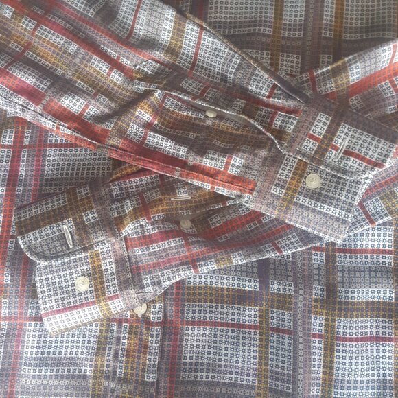 ETRO 39 SZ M Lightweight Cotton Men's Button Up Shirt, Red, Gold, Tan & Navy - Picture 7 of 15